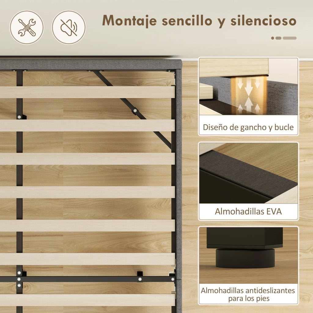 Giroletto con LED 140x190 cm ¨C Xylo ¨C Tessuto Lino Grigio con Doghe in Legno