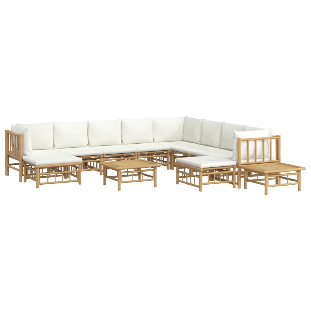 Set Salotto da Giardino 12pz con Cuscini Bianco Crema in Bambù 3155195