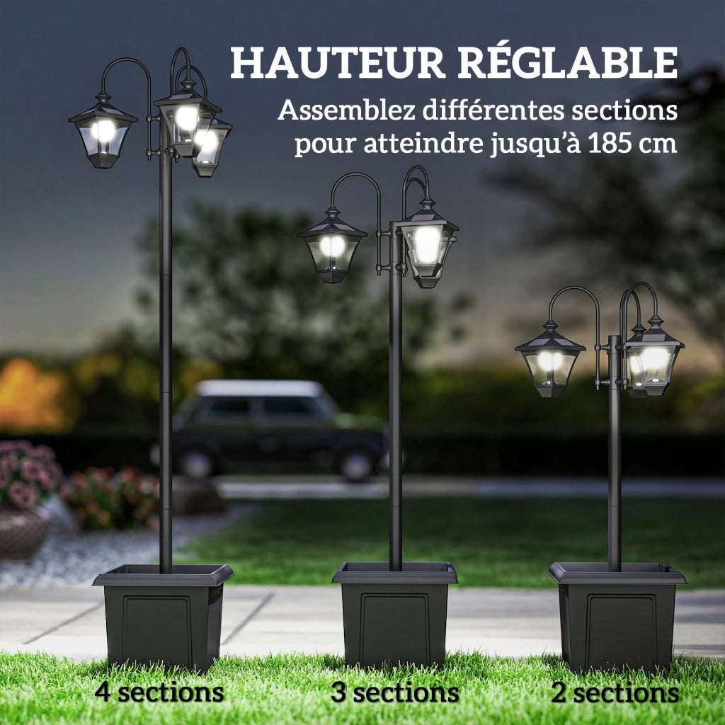 Lampada da Esterno 3 Luci con Vaso ¨C Zephmum ¨C Nero 52x52x185cm