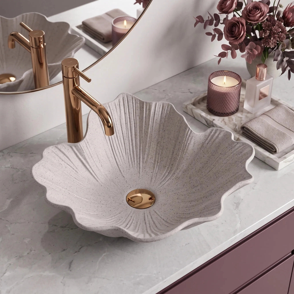 Lavabo Da Appoggio Rea Flower Beige