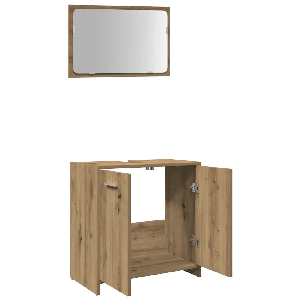 Mobile da Bagno con Specchio Rovere Artigianale Truciolato 856043