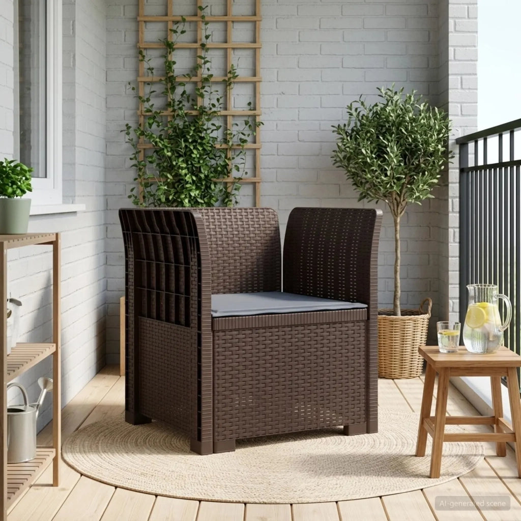 Poltrona a 1 Posto con Cuscino Aspetto Rattan PP Marrone 8011859