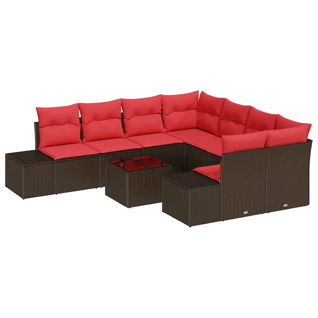 Set Divano da Giardino 9 pz Beige e Rosso polyrattan 3355673
