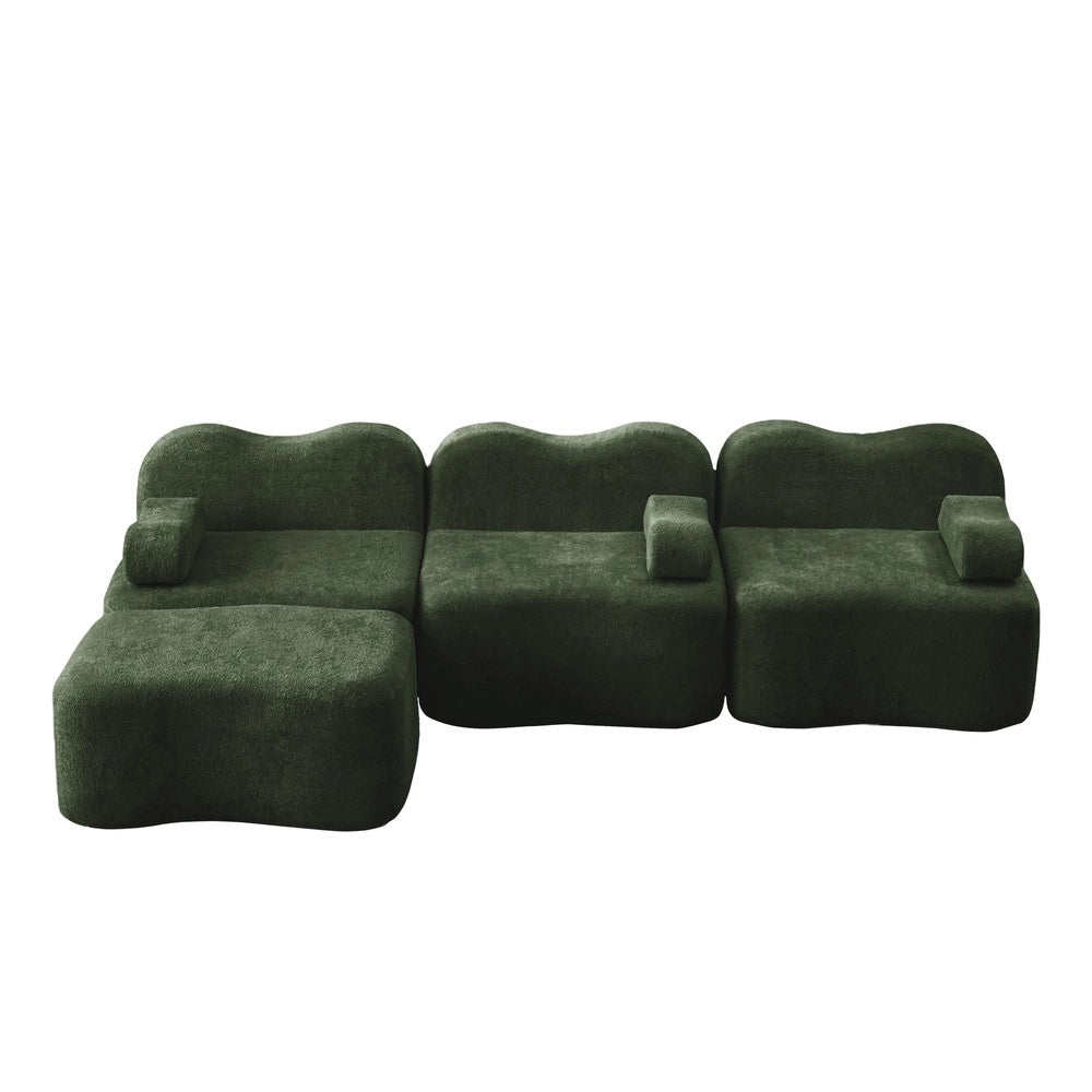 Divano Angolare Modulare 3 Posti con Ottoman ¨C Xylo ¨C Verde, Cuscini, Braccioli Mobili