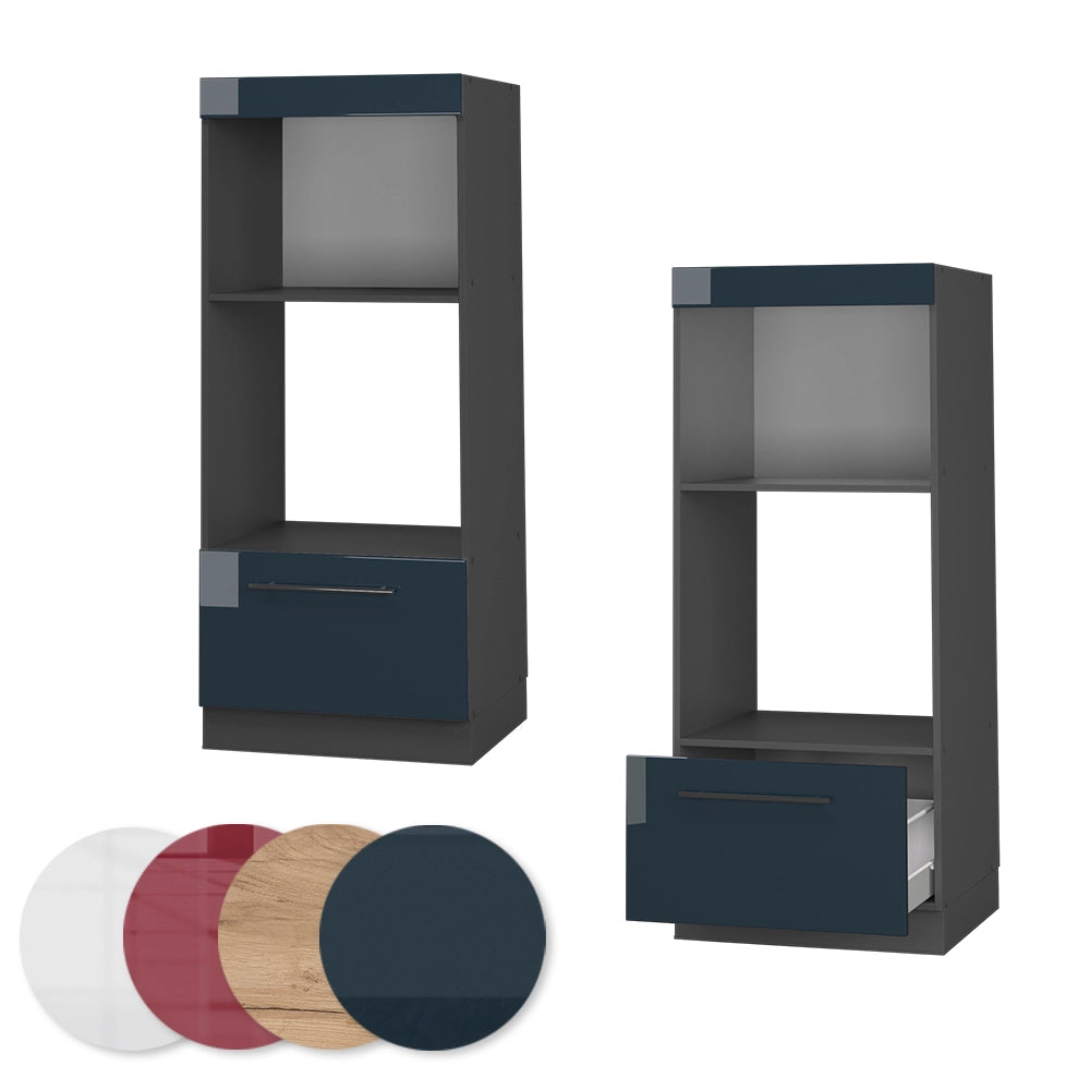 Mobile cucina microonde Fame-Line Blu scuro lucido/Antracite 60 cm aperto Vicco