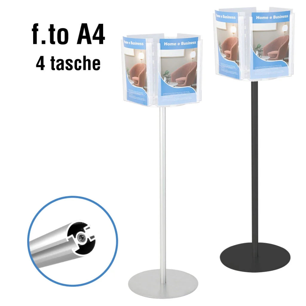 Porta depliant girevole 4 tasche A4