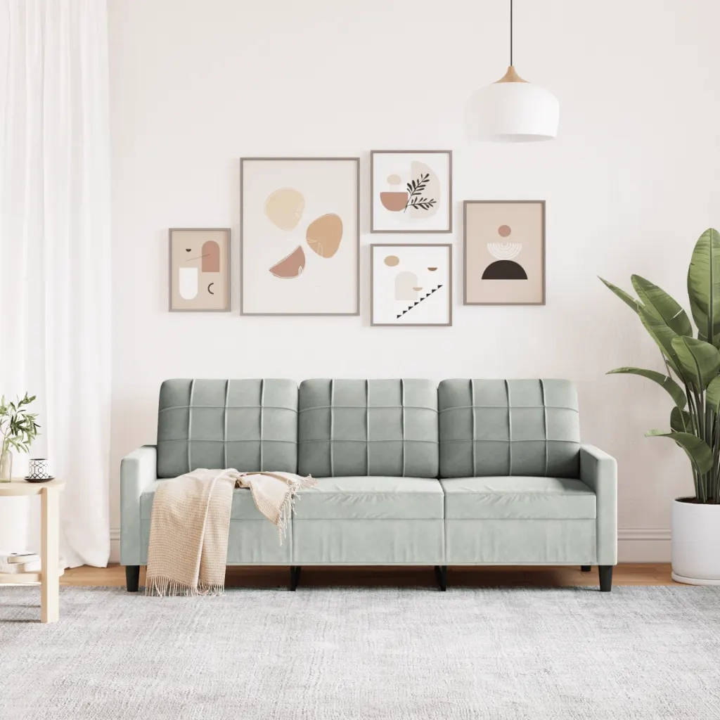 Divano a 3 Posti-Sofa 3 Posti Grigio Chiaro 180 cm in Velluto 138591