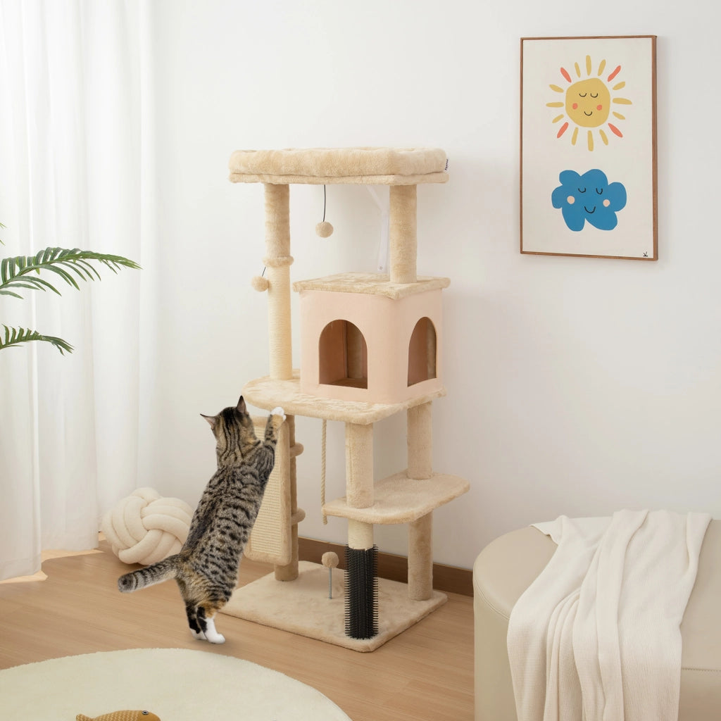 Letto a soppalco per gatti con arrampicata ¨C Minimal ¨C beige 55x44x132 cm