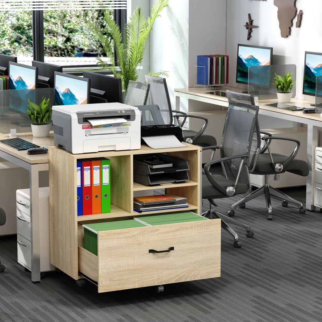 Cassettiera Mobile con Ruote Porta Stampante ¨C Xylo ¨C 5 Ruote, Cassetto e Ripiano, Legno, 77x40x73cm