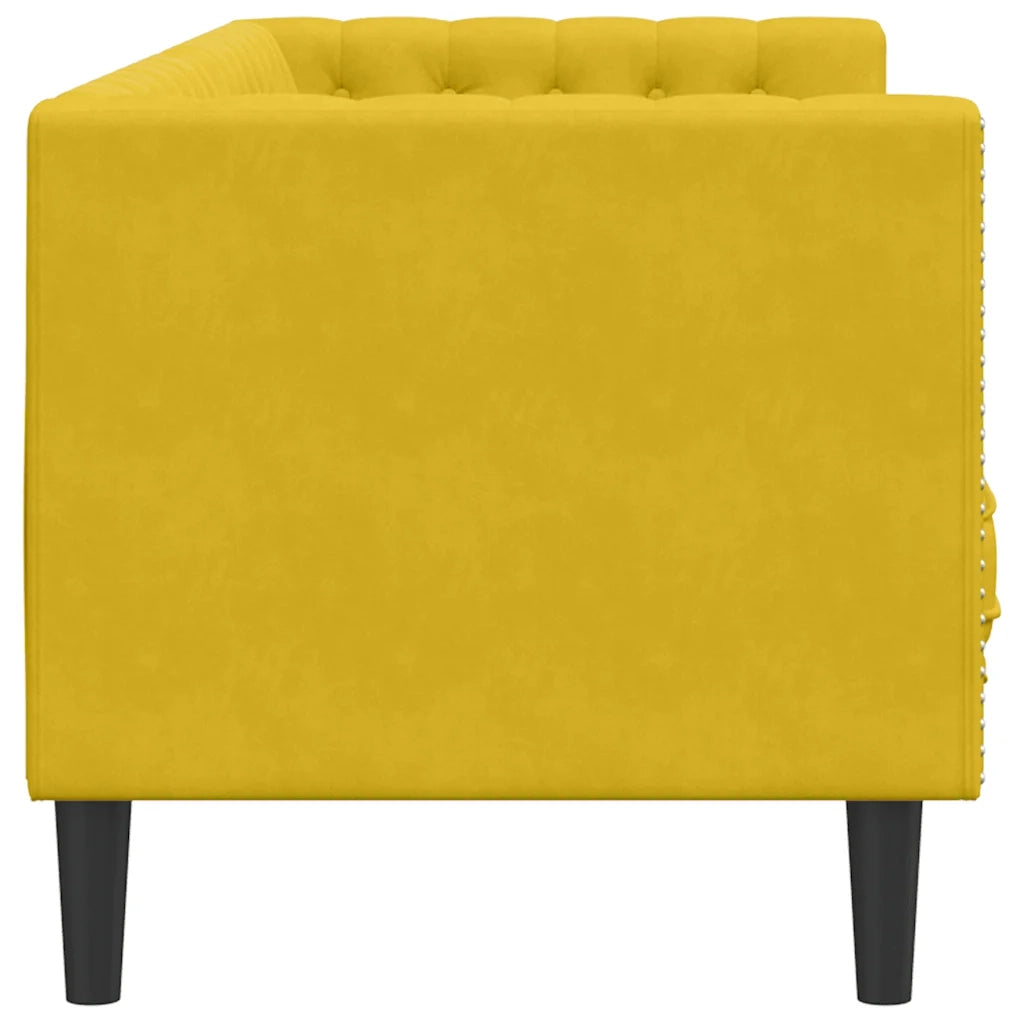 Divano Chesterfield con Rinforzi 3 Posti Giallo in Velluto 372699
