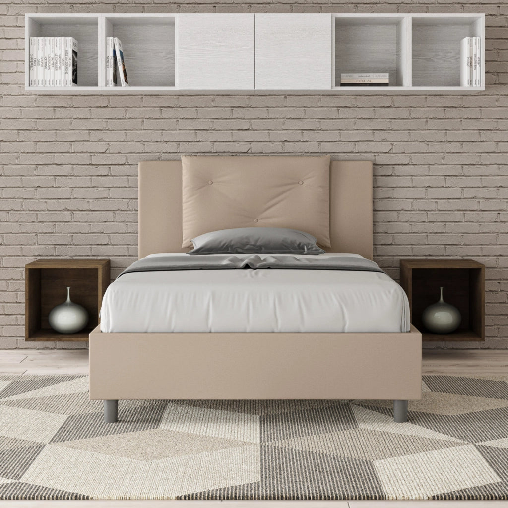 BS COM Letto una piazza e mezza senza rete imbottito 120x210 similpelle tortora