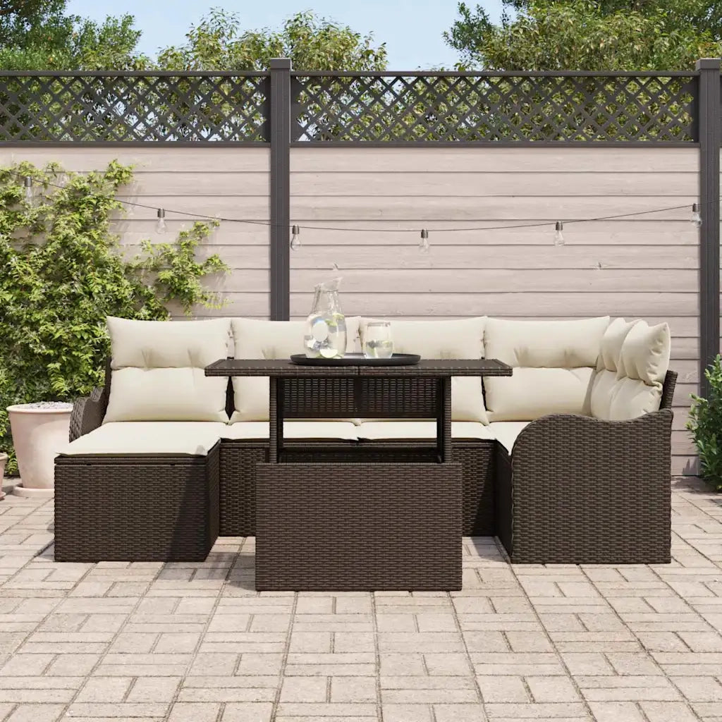 Set Divano da Giardino con cuscino 7 pcs Marrone Poly Rattan 3357231
