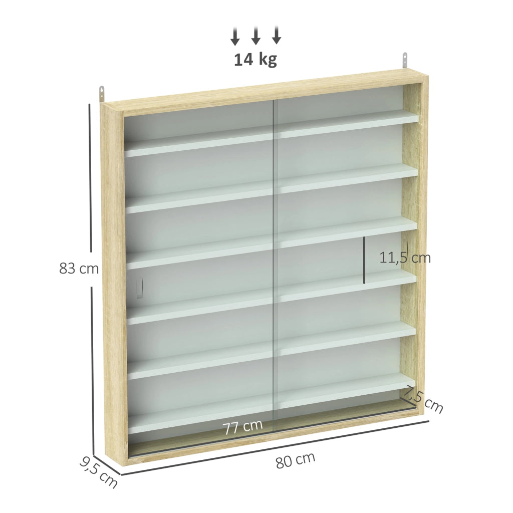 Libreria vetrina a muro ¨C zephmum ¨C 80x9.5x83 cm 6 ripiani regolabili 2 ante scorrevoli in vetro