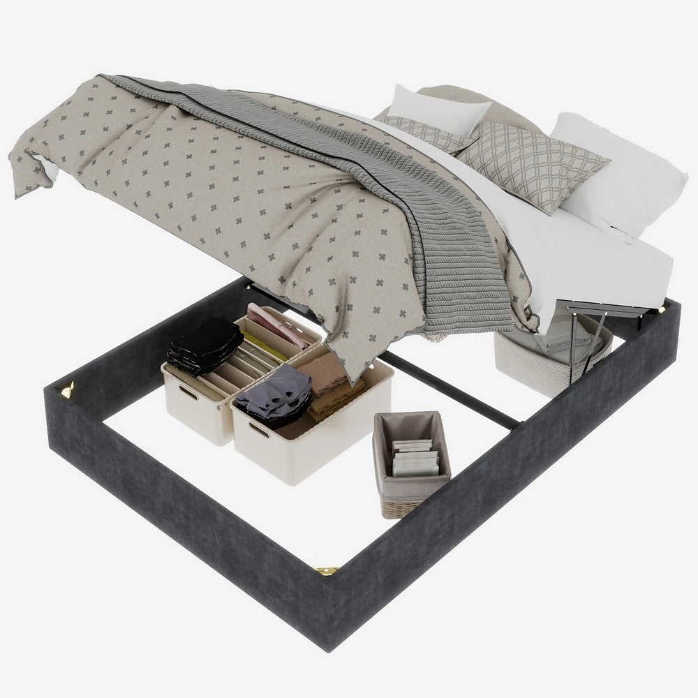 Letto Contenitore Imbottito ¨C MINIMAL ¨C Velluto Grigio 140x200 cm