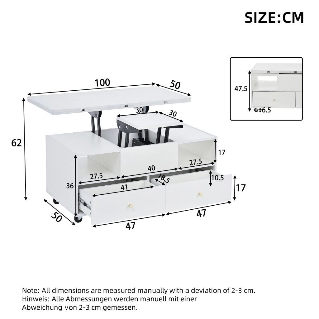 TAVOLO SOFFICE ALZABILE E PIEGHEVOLE 100x50x47,5 cm BIANCO MDF