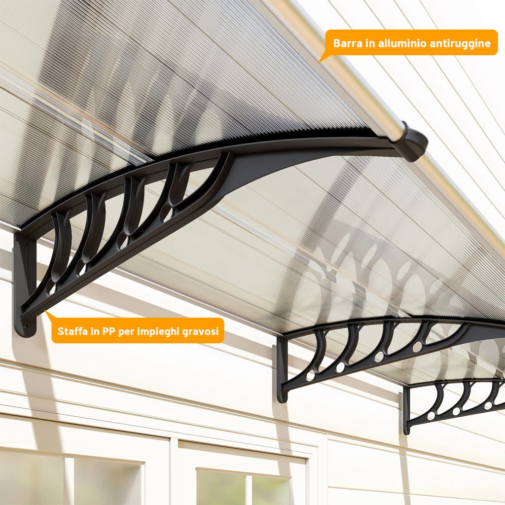 Tettoia per Balcone in Policarbonato e Alluminio ¨C Minimal ¨C 303x96x27 cm, Nera e Trasparente