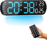 Orologio Digitale per Parete con Comando a Distanza, 14 pollici - Multifunzionale, 8 Lampioncini a Led a Sfondo, Led Dimmabile, Display della Temperatura