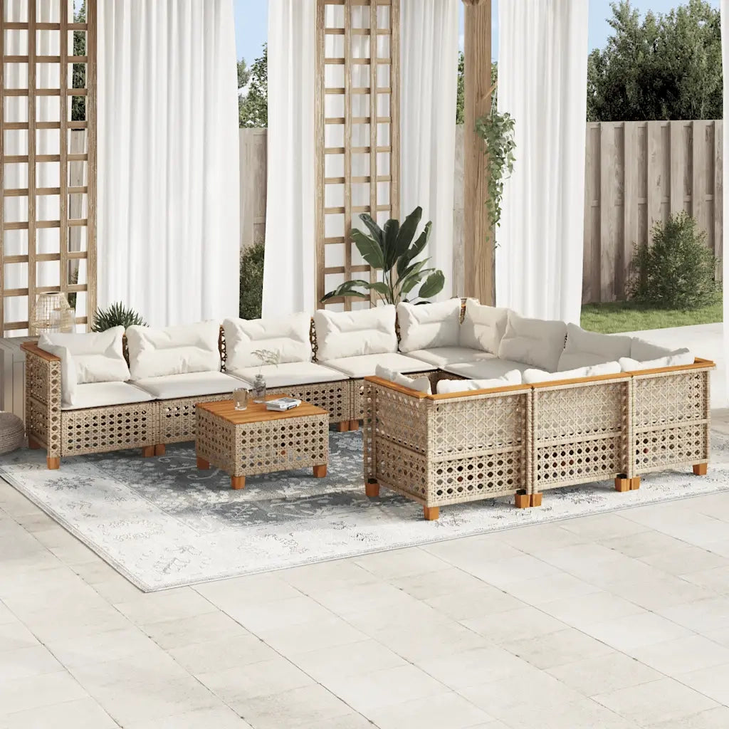 Set Divani da Giardino 11 pz con Cuscini Beige in Polyrattan 3262042