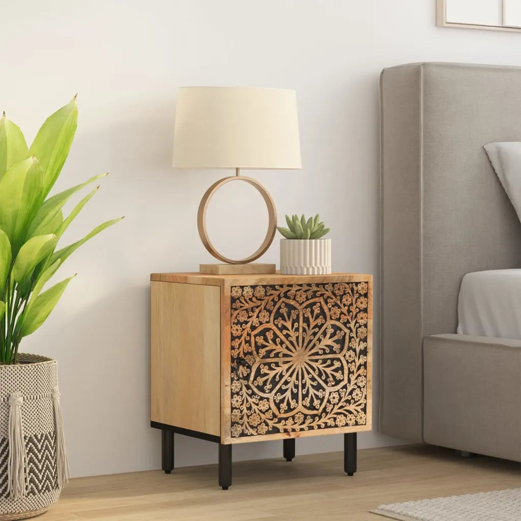 Comodino 40x33x46 cm in Legno Massello di Mango 358208