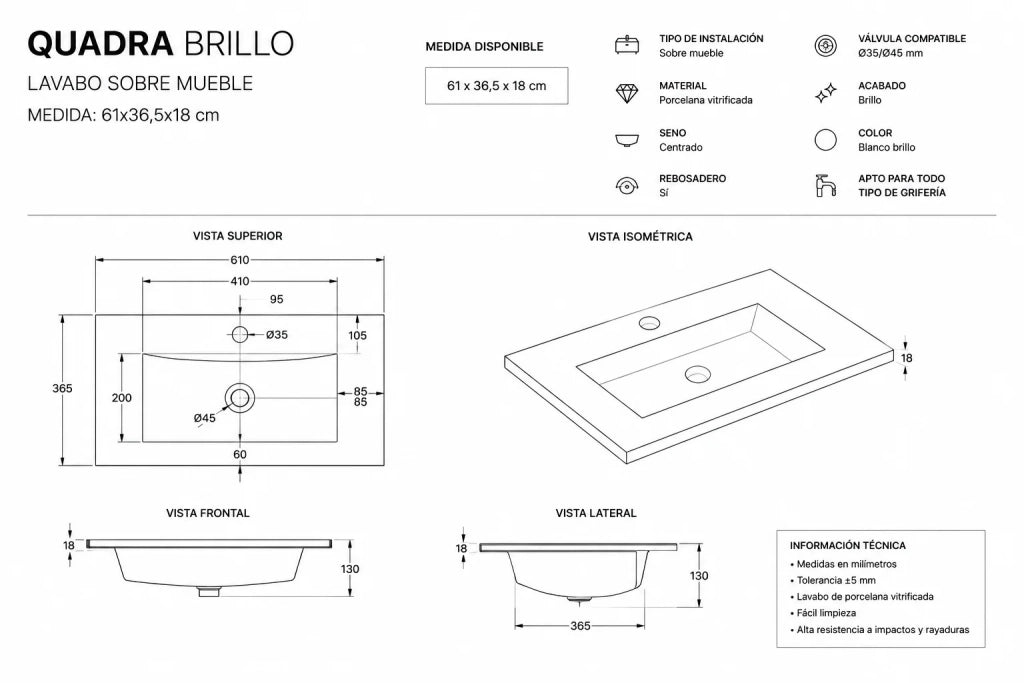 Mobile bagno con lavabo ORIGENBATH BAHIA senza specchio 60x35 cm bianco nordico