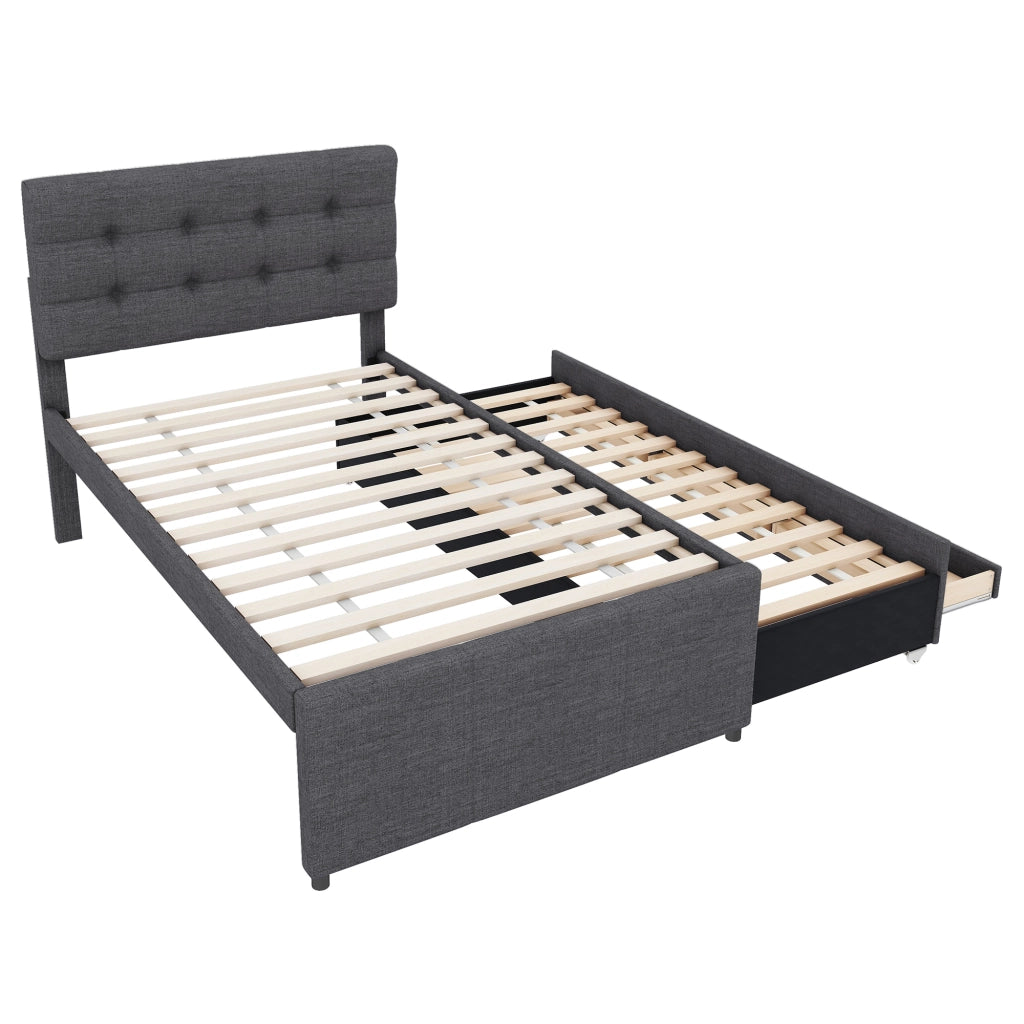 Letto a traguardo imbottito 90x200cm con 3 cassetti e letto estraibile in grigio