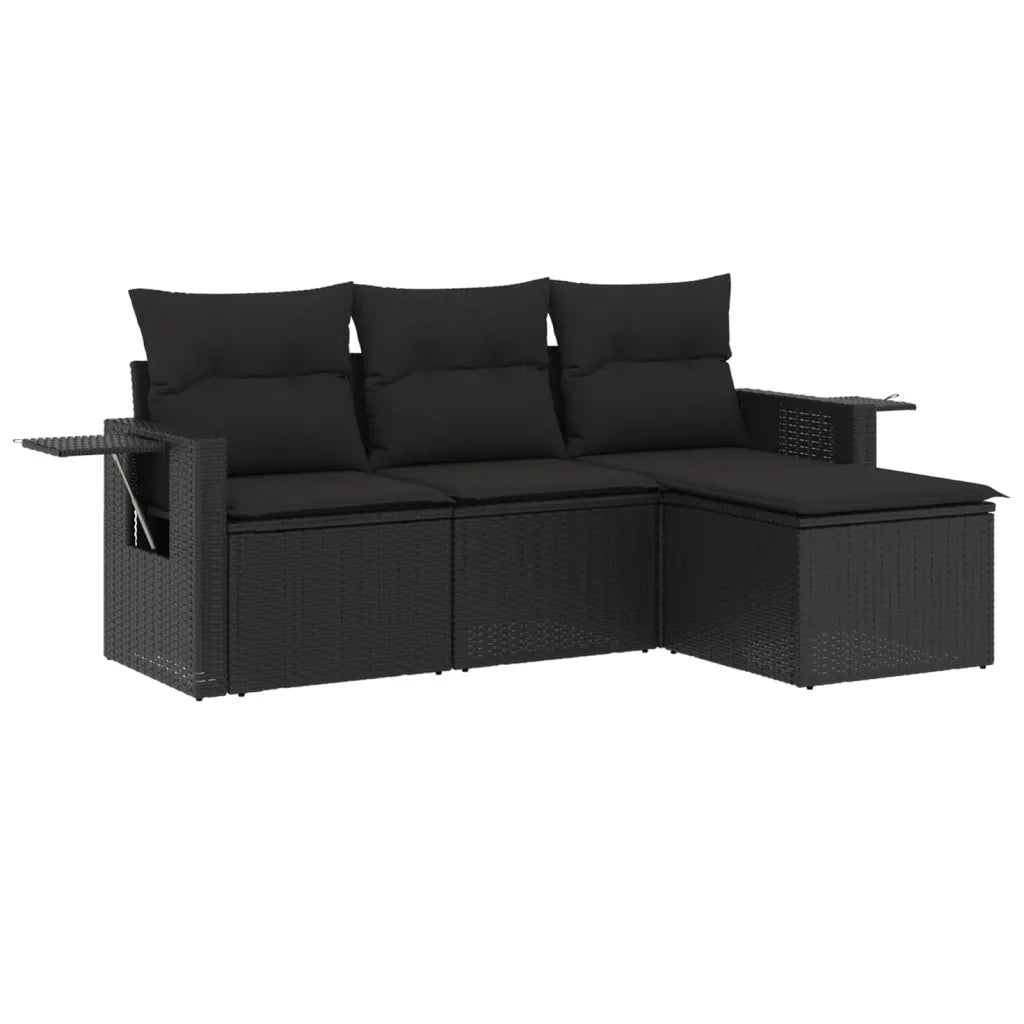 Set Divani da Giardino 4 pz con Cuscini Nero in Polyrattan