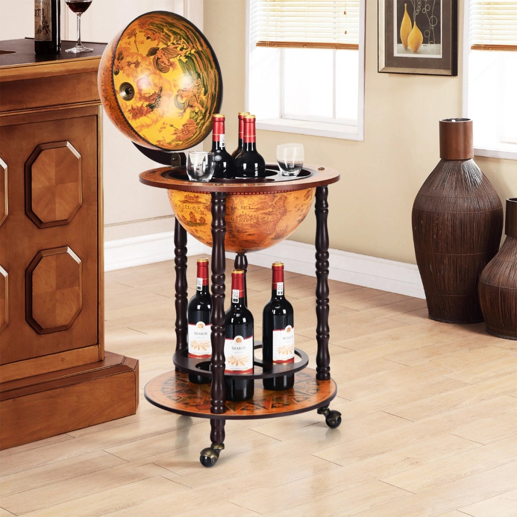 Supporto mappamondo porta vini girevole per casa e bar, Porta vino per liquori e bicchieri a stelo 47x47x90cm-Mobili porta liquori