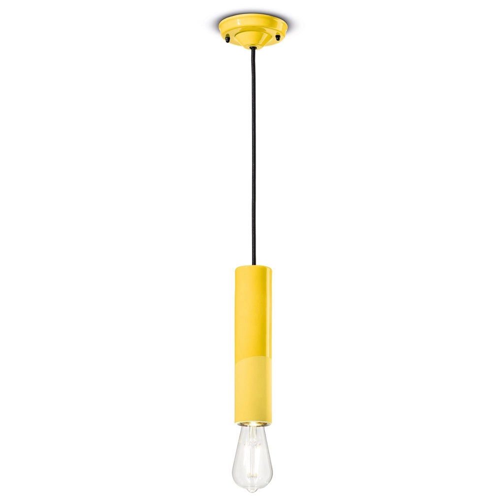 Sospensione Piccola Vintage Decò Pi Ceramica Giallo Limone 1 Luce E27