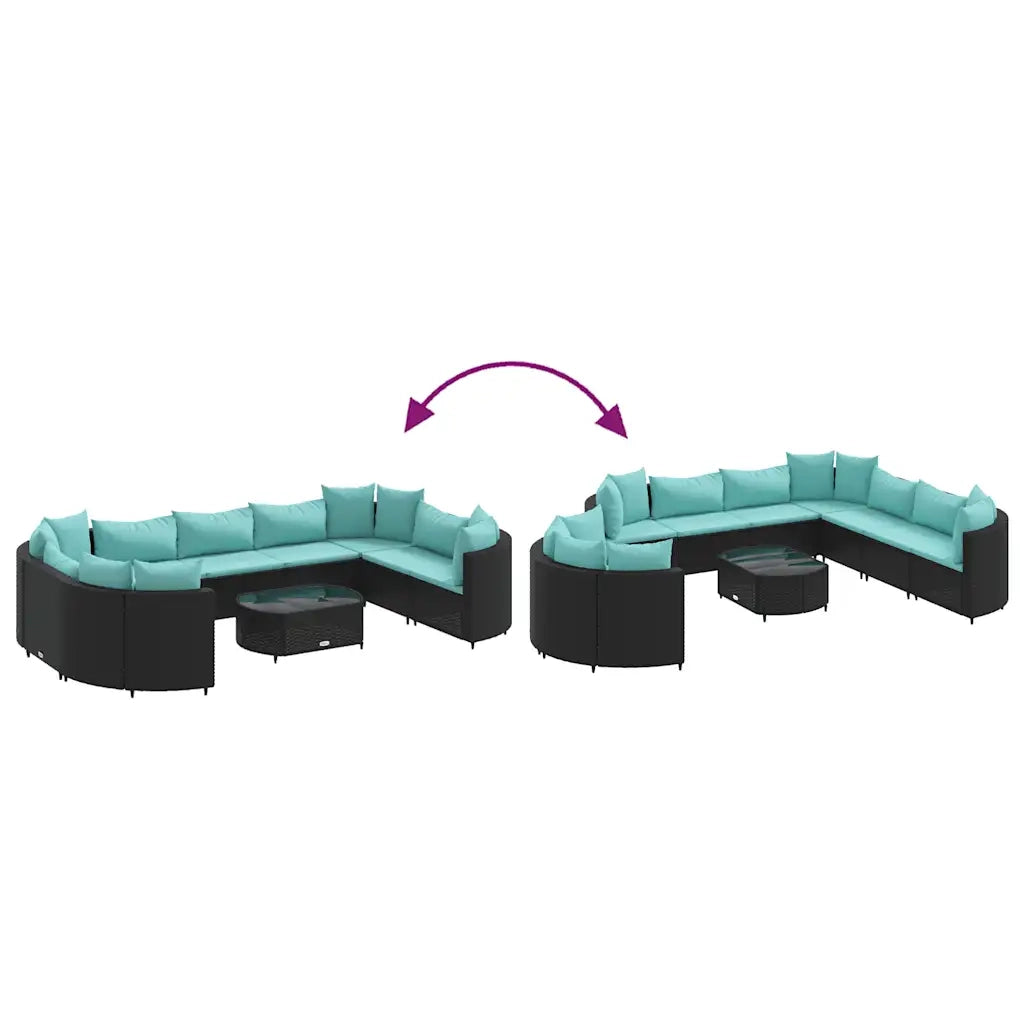 Set Divani da Giardino 10pz con Cuscini in Polyrattan Nero
