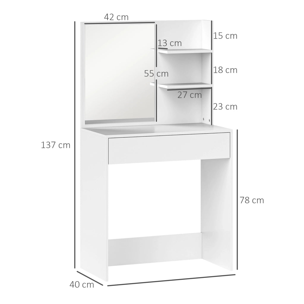 Cassettiera con specchio per trucco e ripiani aperti ¨C Xylo ¨C Bianco