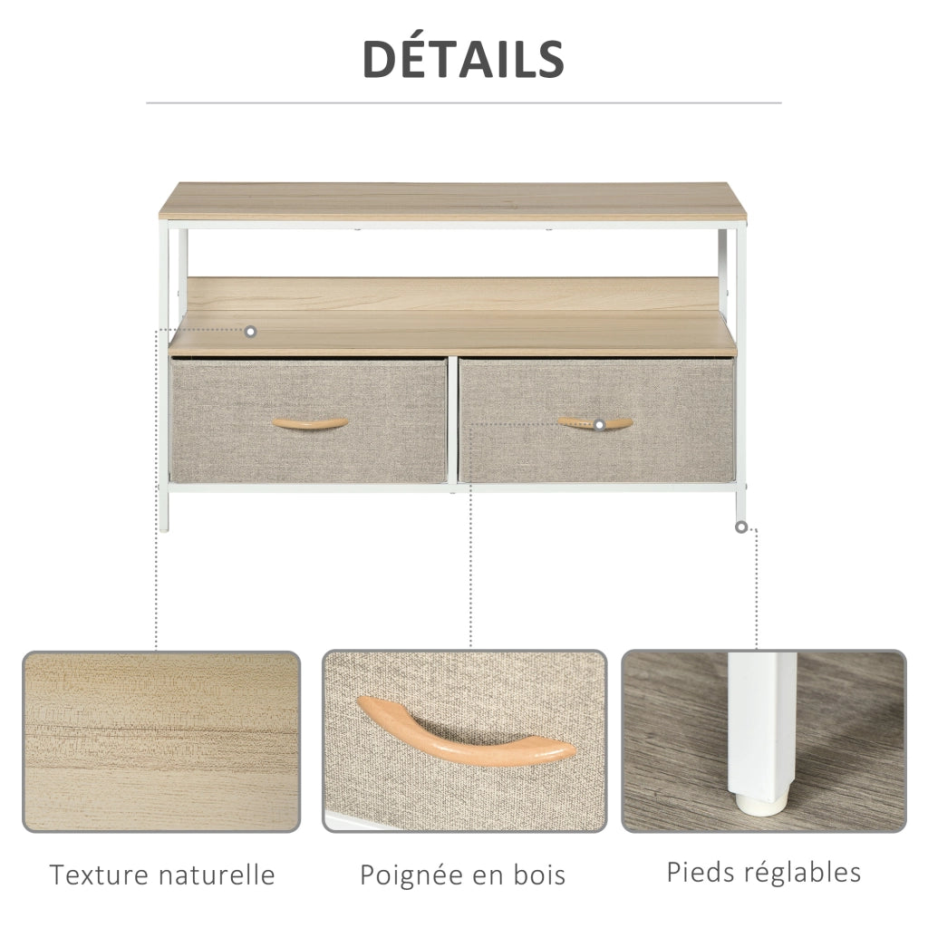 Mobile TV su Ruote con Cassetti ¨C Minimal ¨C Grigio Legno Naturale Metallo Bianco 120x30x46
