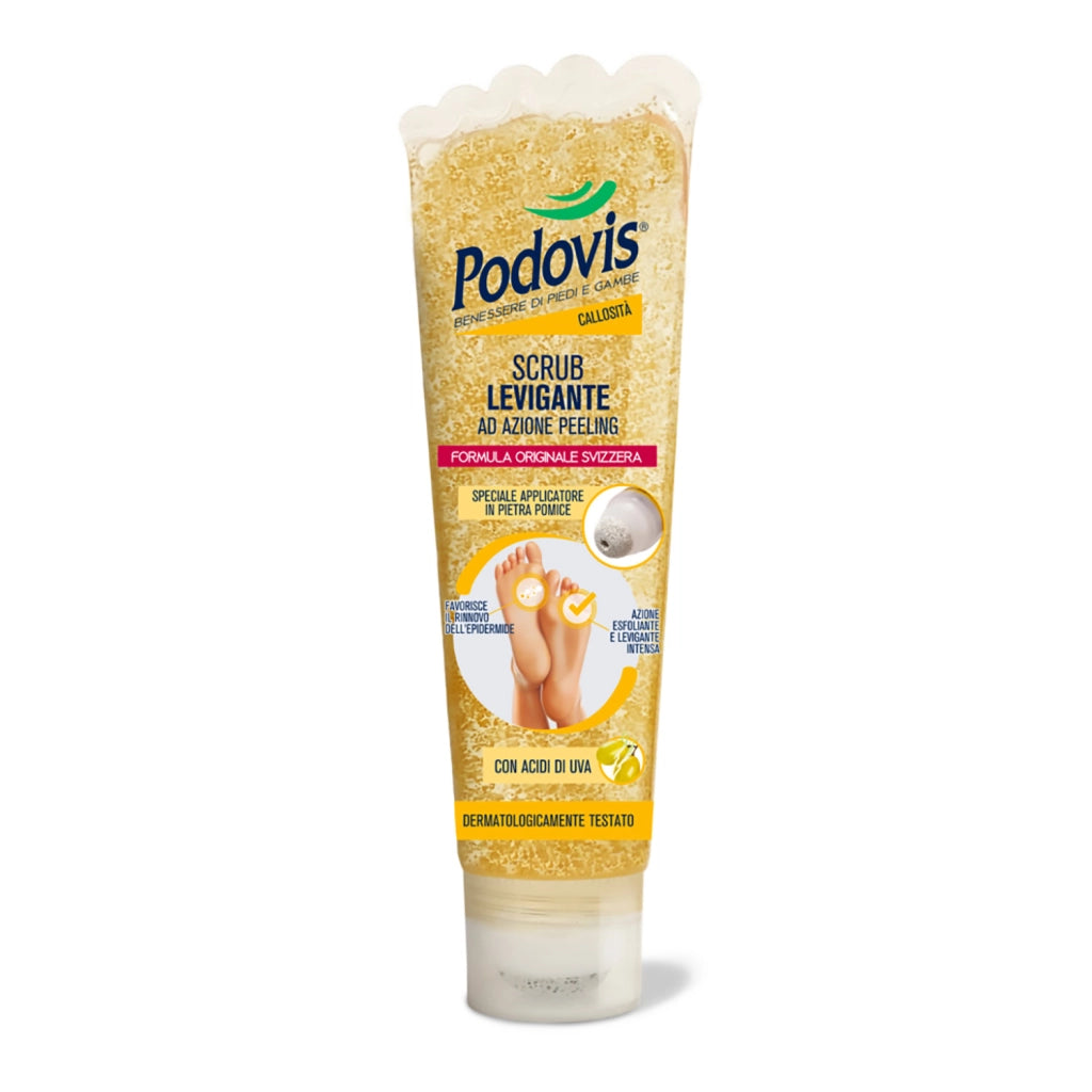 Scrub Levigante ad Azione Peeling, Scrub Piedi Esfoliante, Pelle Morbida e Levigata, Effetto Peeling, Con Estratti di Uva Bianca e Papaya, 150ml, Podovis