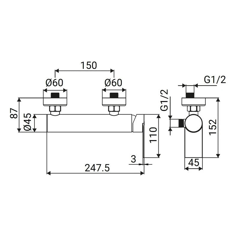 Miscelatore esterno doccia Sun Ø25 mm acciaio
