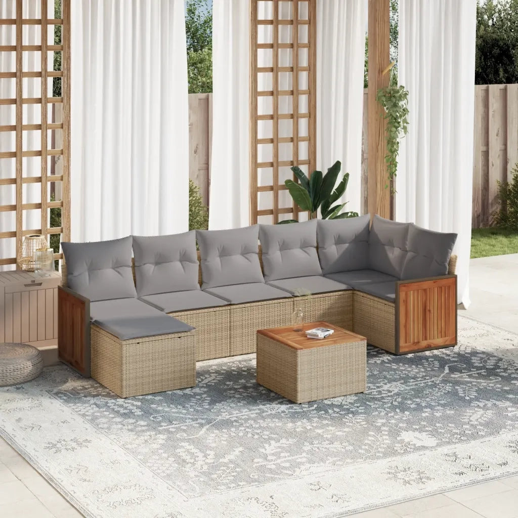Set Divano da Giardino 8 pz con Cuscini Beige in Polyrattan