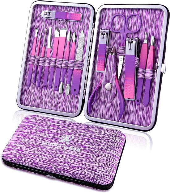 Set di Manicure Professionale - 16 Stk Strumenti di Cura per Piedi in Acciaio Inossidabile (Viola)