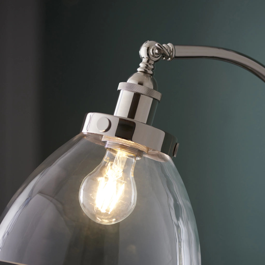 Lampada da terra industriale nichel vetro E27 Endon