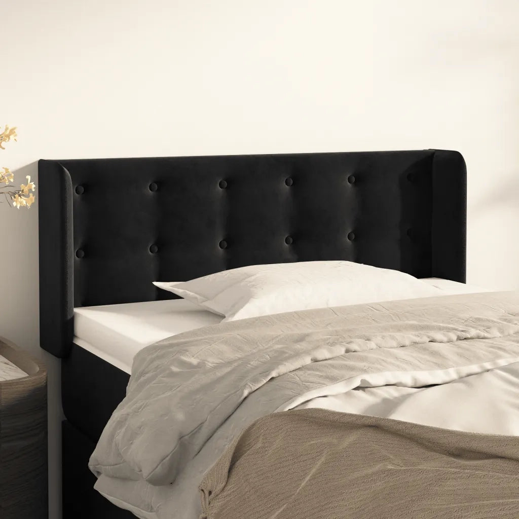 Testiera | Testata ad Orecchio Nera 103x16x78/88 cm in Velluto