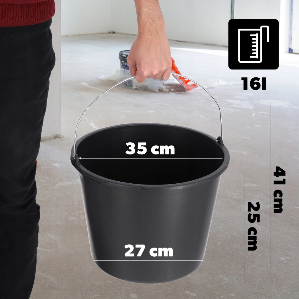 Secchio da costruzione KADAX 16L in plastica per uso domestico, giardinaggio, resistente, malta nera
