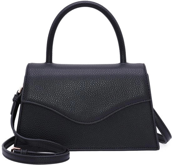 Clutch per donna in pelle con applicazione a sbalzo nera