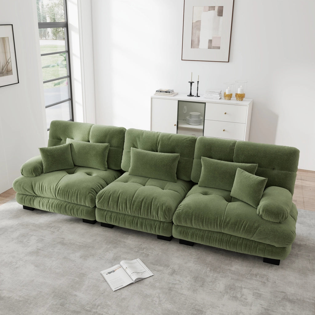 Divano Angolare 3 Posti con Chaise Longue ¨C MINIMAL ¨C Tessuto Chenille Verde, Divano Letto