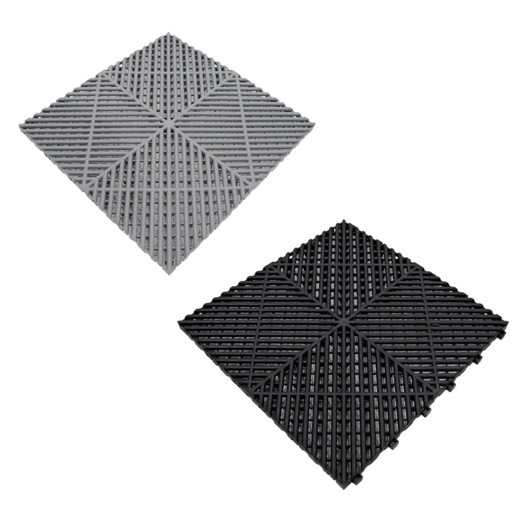 Piastrelle ventilate grigie e nere 6m x 6m per garage doppio e officine, antiscivolo.
