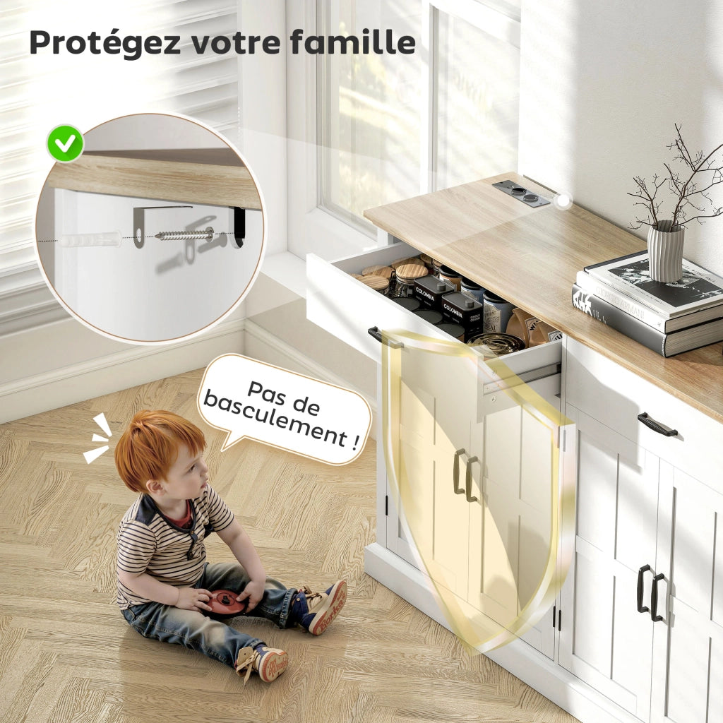 Mobile TV con USB e multipresa ¨C zephmum ¨C 2 ante a libro, 2 cassetti, scaffali regolabili, bianco