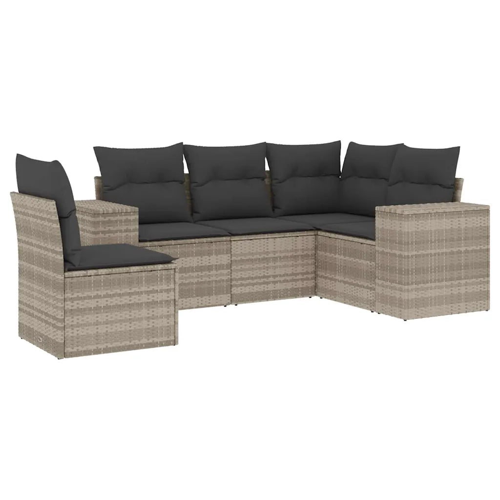 Set Divano da Giardino 5pz con Cuscini Grigio Chiaro Polyrattan 3222571