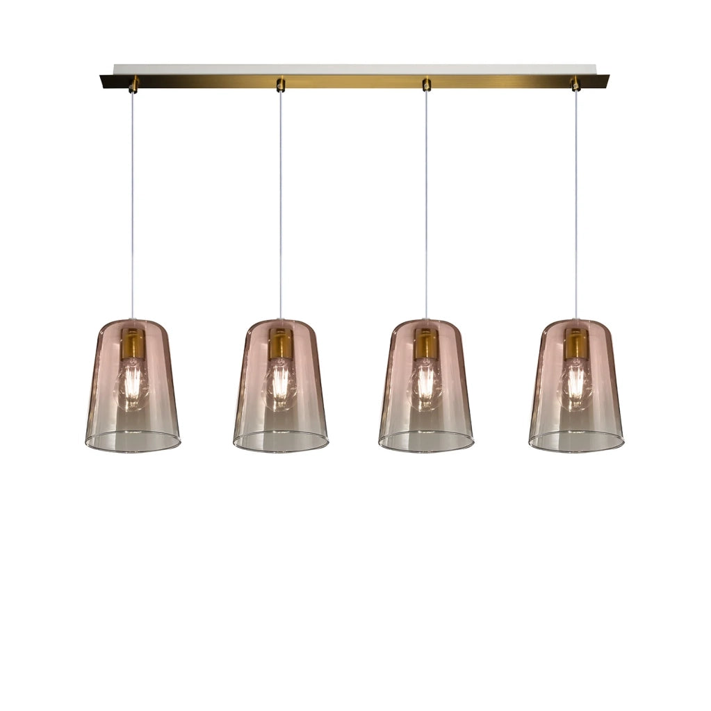 Lampadario Contemporaneo Shaded Metallo Ottone Vetro Rame 4 Luci E27