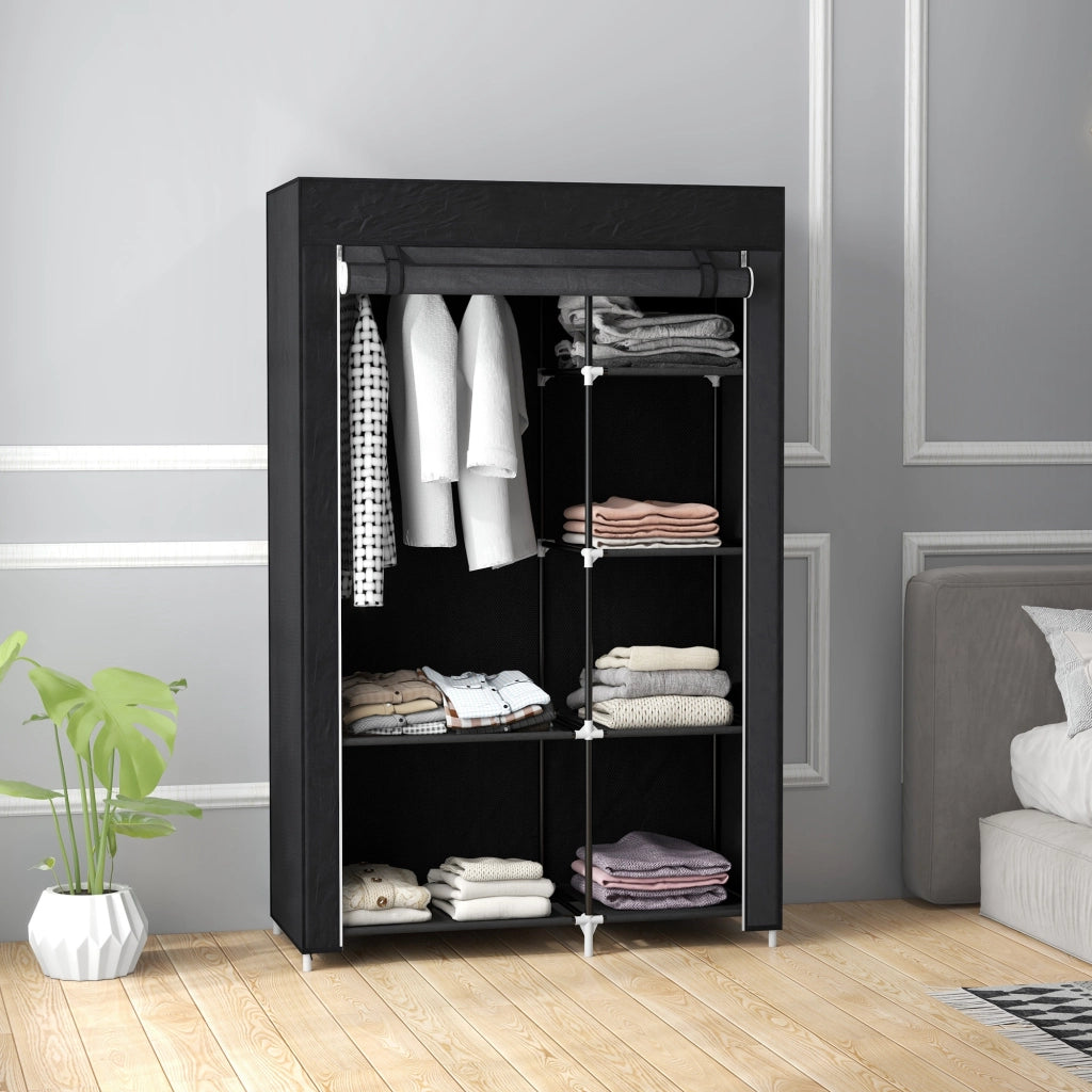 Armadio Guardaroba Portatile con 6 Ripiani e Appendino ¨C Minimal ¨C Nero 103x43x162.5 cm