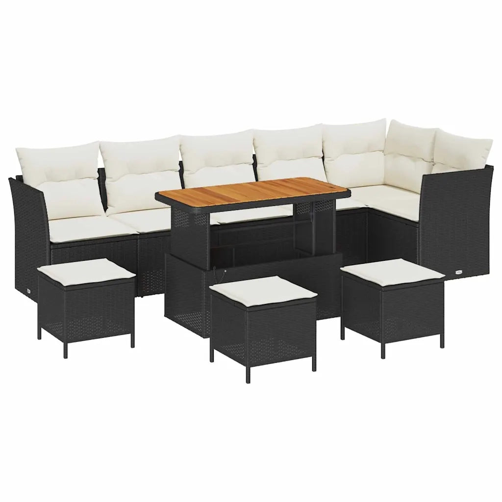Set Divano da Giardino 10 pcs Nero polyrattan