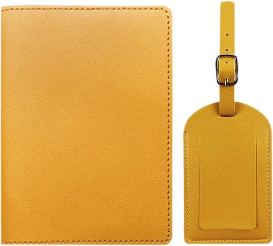 Set di porta passaporto e etichetta bagaglio in PU pelle, porta passaporto personalizzabile, regalo ideale per accessori di bagaglio, perfetto per viaggi di lavoro, colore giallo limone.