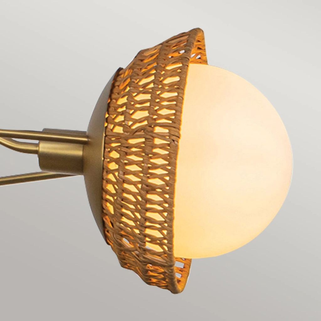 Lampadario Perth boho oro spazzolato rattan 3xE14