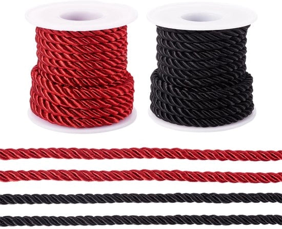 Corda in set da 2 rotoli, 5 mm, in poliestere, con filo di seta, leggermente intrecciato, per macramé e creazione di accessori