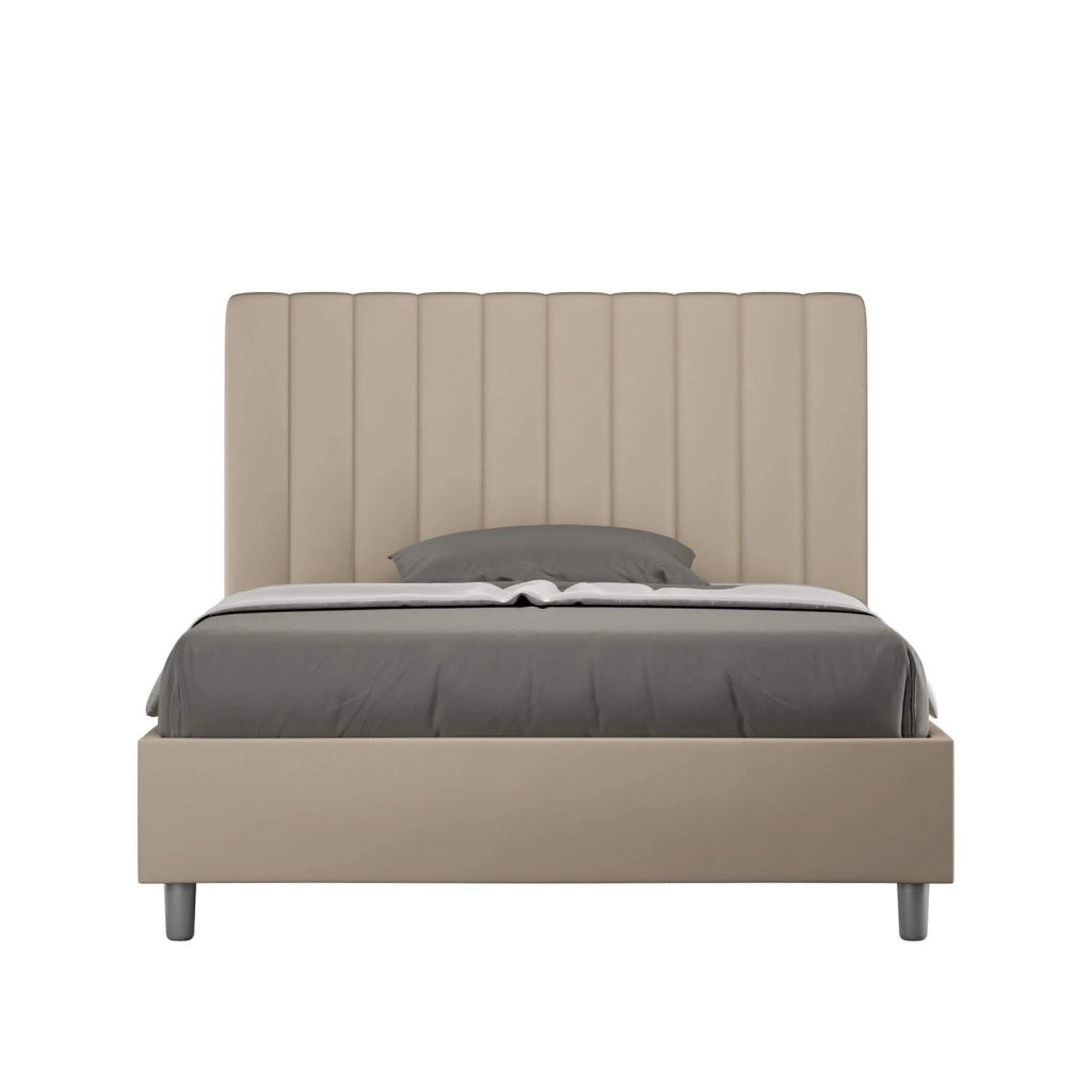 Letto una piazza e mezza con rete imbottito 130x190 similpelle tortora Agueda